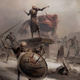 A sorcerer is depicted leading an army of the undead.